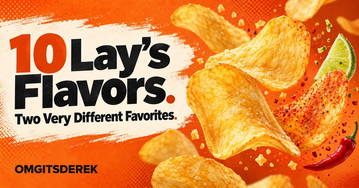Editorial illustration of plain and chili-lime potato chips with the title ‘10 Lay’s Flavors. Two Very Different Favorites.’